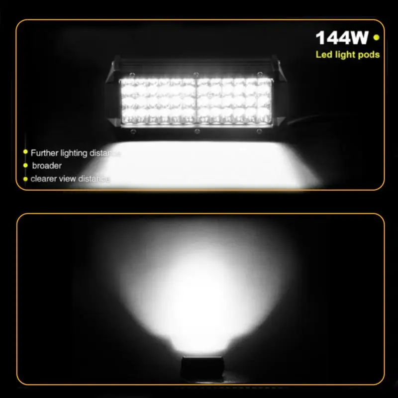 1/2 шт., 7 дюймов, 144 Вт, 48 Светодиодный рабочий светильник, бар, точечный луч, противотуманная фара для вождения, внедорожный трактор, 4WD, автомобильные аксессуары, светодиодный, Прямая поставка