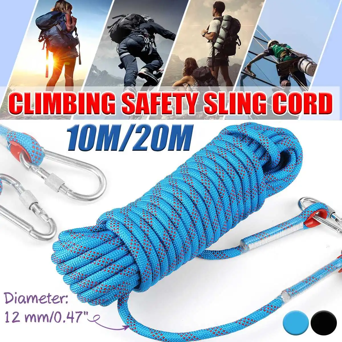 12mm 10/20M Professional Rock Climbing Cord Outdoor Hiking Rope High