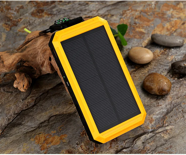 Солнечный Мощность банк Водонепроницаемый 10000mAh Солнечное Зарядное устройство Порты внешний Зарядное устройство Мощность банка для Xiaomi смартфон с светодиодный свет - Цвет: Цвет: желтый