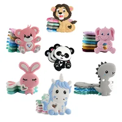 Kovict 1pc Cartoon Animal Dinosaur Baby Silicone Teether Rodent BPA Food Free Silicone Teeth Nursing Pacifier Clip Silicone Bead