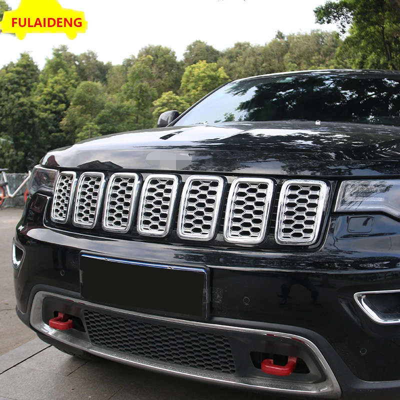 7pcs For Jeep Grand Cherokee- ABS Chrome Honeycomb Front Grille Car Grill Mesh Inserts Car Styling Accessories