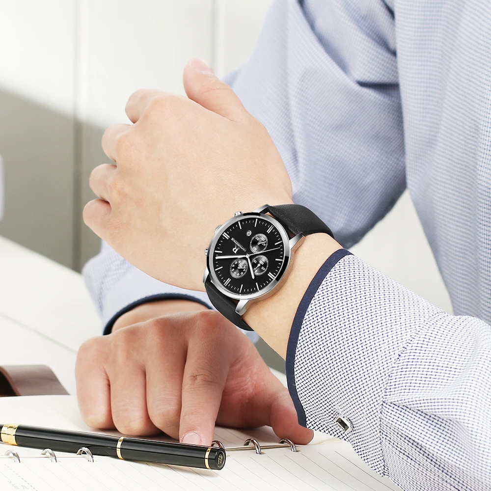 top luxury brand mens wrist watches hot fashion analog quartz watch for men waterproof chronograph sports wristwatches man clock male real leather strap Relogio Masculino (42)