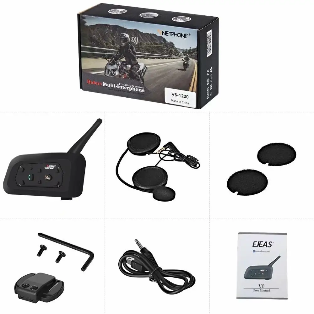 1 PCS Vnetphone V6 Multi BT Домофон 1200M Мотоциклетный Bluetooth Шлем Домофон внутренняя связь мото-гарнитура для 6 всадников - Цвет: 1 PCS