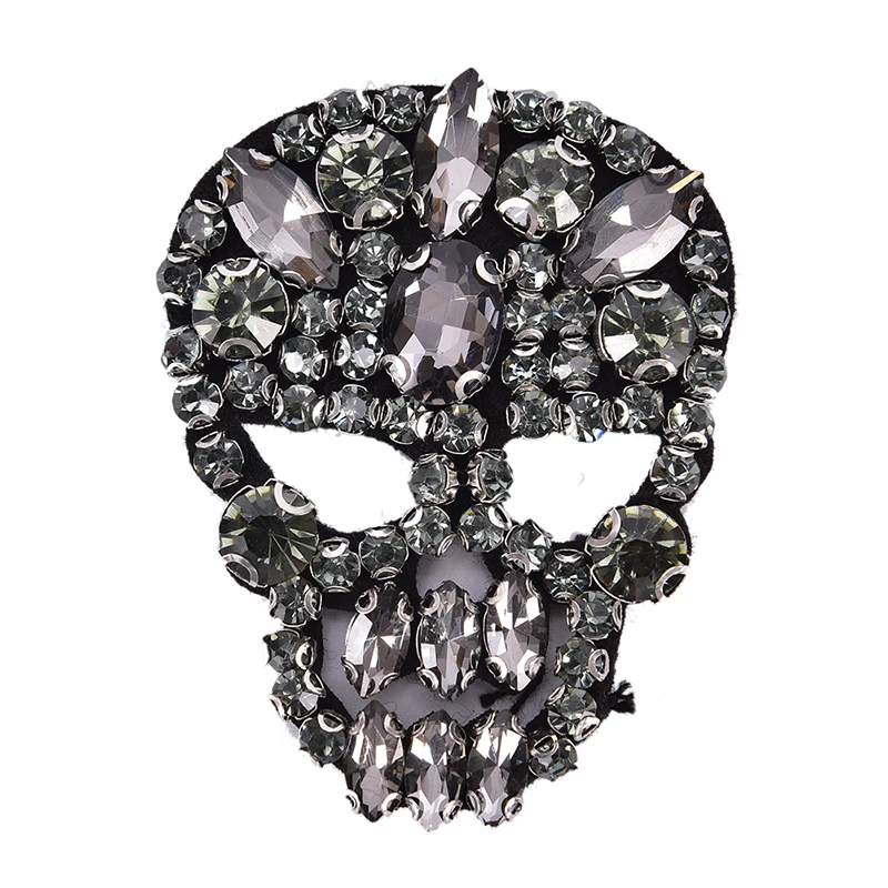 1 шт. ручной работы из бисера ткань наклейки Серый Кристалл череп нашивка на