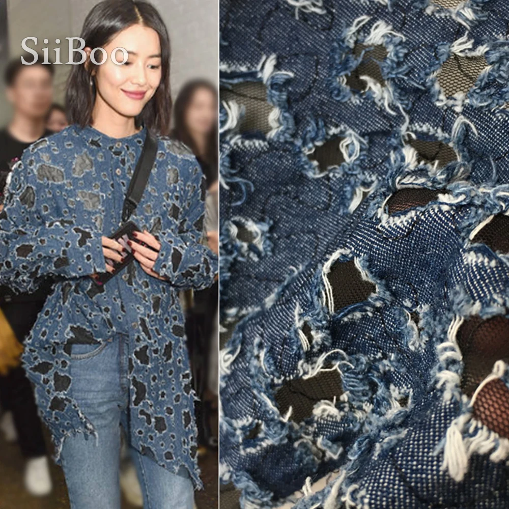 

Siiboo хлопковая полиэфирная Смешанная джинсовая ткань с сетчатым отверстием декор для дизайнерской одежды на заказ sp6281