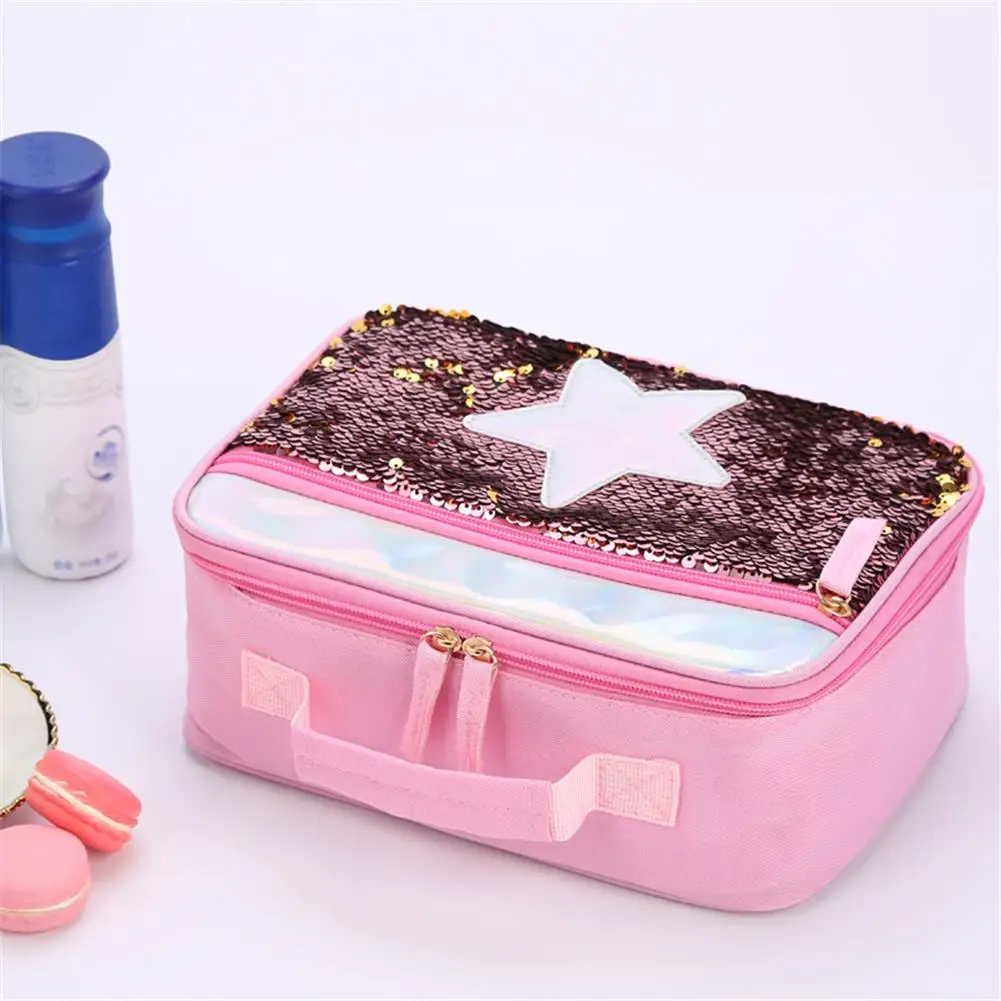 Обратный блесток утепленный для девочки детская коробка для завтраков блестящая «тоут» Сумка блестящие школьная сумка для пикника Еда ящик-органайзер для хранения