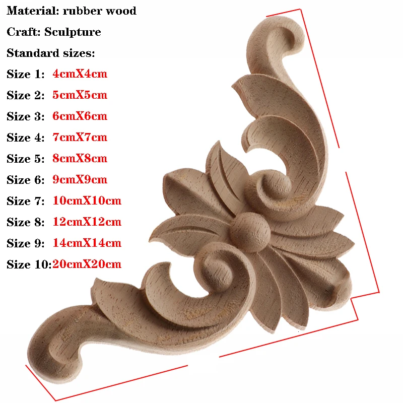 Ornament Crafts RUNBAZEF Wood Applique Onlay Wood Decal Modern Ornamental European Decoration Rose Crown Leaves Wooden Corner Home Figurines