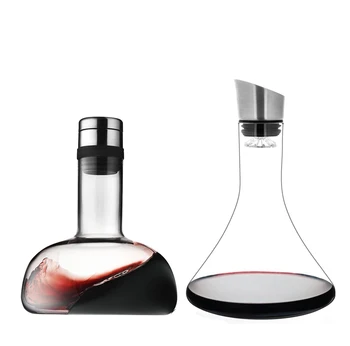 

Wine Decanter with Aerator Pourer Lid - 2 in 1-100% Hand Blown Lead-free Crystal Glass, Red Wine Carafe