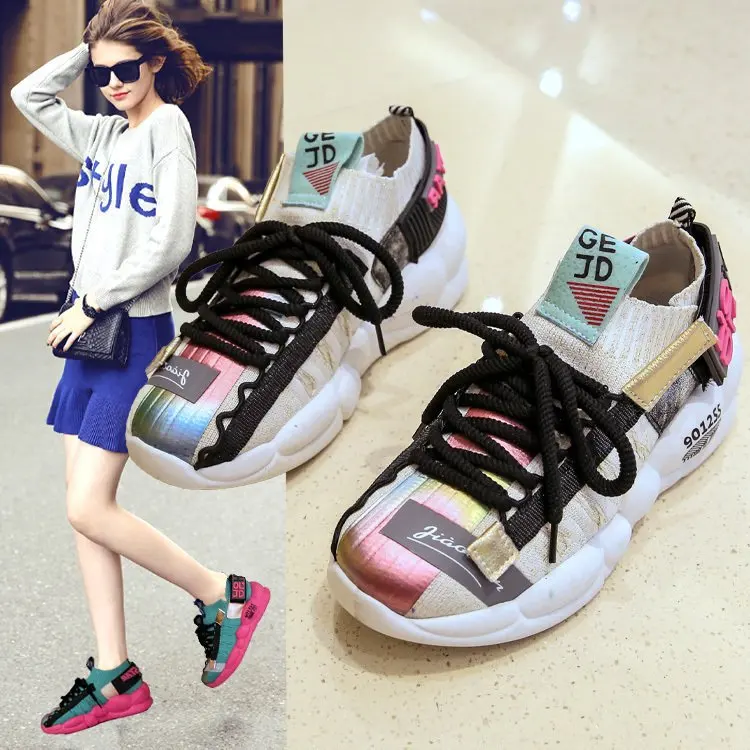 

Online Celebrity Dad Shoes Women's Breathable Socks Shoes 2019 Spring Summer New Style Versatile Thick Bottomed Platform Shoes C