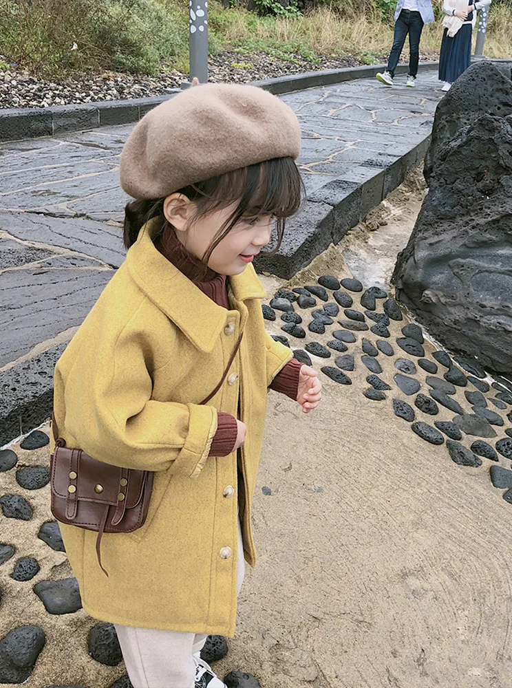 Для девочек, шерстяная куртка Корейская стеганая хлопковая Детские зимние штаны длинное пальто одежда для малышей теплый жакет Однотонная одежда для детей, утепленная детская одежда, верхняя одежда