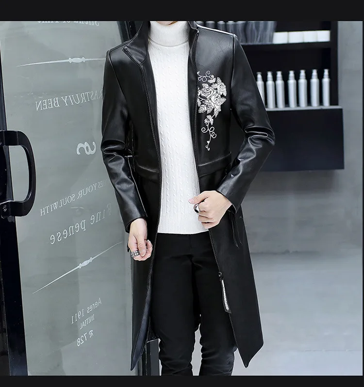

2020 New Style Autumn & Winter X-long Overcoat Korean-style Trend Cool Mid-length PU Leather Coat Leather Wind Coat Men's