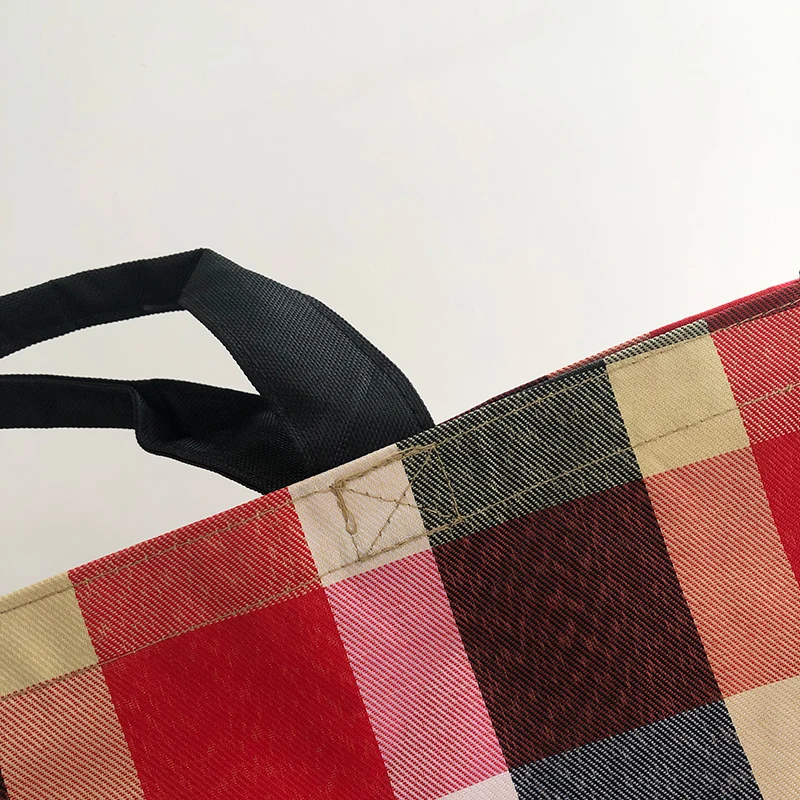 Black Red Grid Prints Shopping Bag Folded Woman Handbags Girl Book Bags Portable Shopping Handbag Recycling Eco Tote Organizer