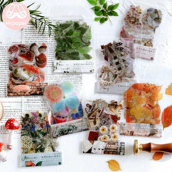 Mr.paper 40Pcs/bag Plant Flower Mushroom Ginkgo Pet Deco Diary Stickers Scrapbooking Planner Decorative Stationery Stickers 1