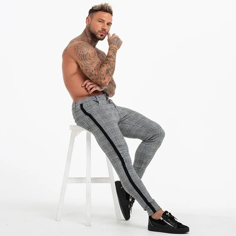 

Brand New Mens Slim Fit Tracksuit Bottoms Skinny Jogging Joggers Sweat Pants Trousers Men's Plaid High Elastic Pencil Trousers