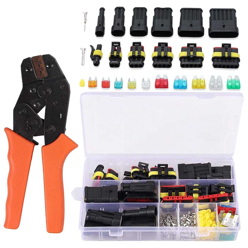 

15 Sets 1-6 Pin Car Motorcycle Waterproof Electrical Wire Connector Automotive Terminals Kit Male Female Plug Blade Fuses