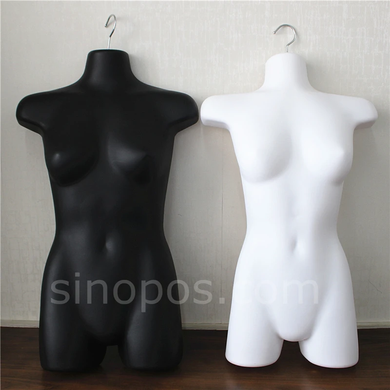Female Black Torso with Hanger Plastic Hanging Dress Form Long 