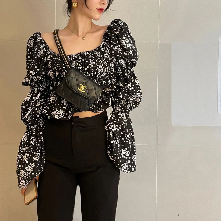 CMAZ Shirts For Women Real Shot Cost-Effective Korean Chic South French Elegant Small Floral Square | Женская одежда