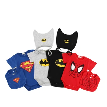 

newborn baby boy clothes infant clothing bibs twins superhero summer 4pcs/lot bodysuit cartoon Toddler girls romper jumpsuit