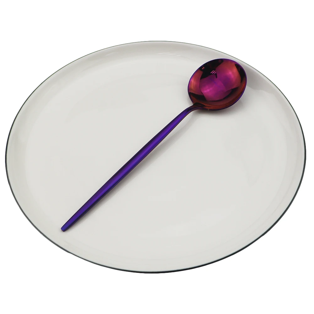 purple 1 шт. столовая ложка 18/10 нержавеющая стальная длинная ручка ложка для льда красочная кофейная ложка домашние кухонные столовые ложки Прямая - Цвет: purple
