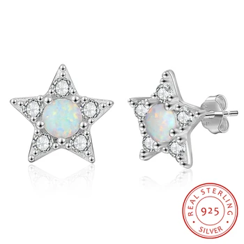 

925 Sterling Silver Star Earrings for Women Fire White Opal Stud Earrings with Zircon Female Korean Earrings Silver 925 Jewelry