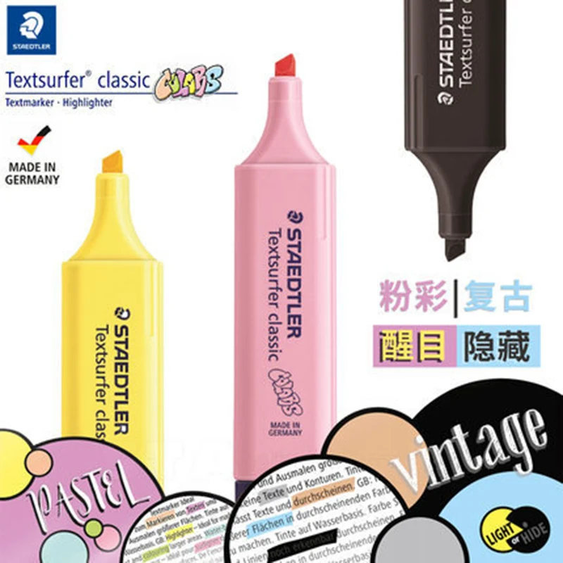 

1pc Staedtler-364 Textsurfer New Pastel Highlighter Portable Marker Oblique/Chisel Tip Neon Fluorescent 10 Colors Available