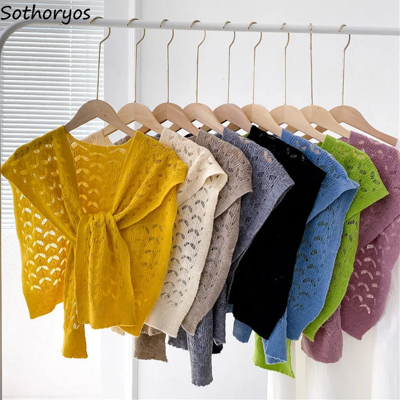 

Shrugs женский однотонный ажурный вязаный Болеро Элегантная универсальная Повседневная Верхняя одежда без рукавов модная шаль Ulzzang шикарный шарф-воротник