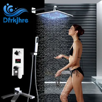 

Bathroom Chrome Wall Mounted LED Rain Shower Head Valve Mixer Tap Hand Shower Rainfall Shower Mixer Bathtub Shower Faucet Set