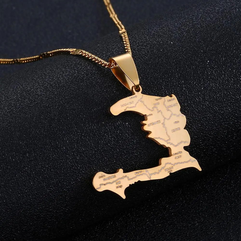 

The Republic of Haiti Map Pendant Necklace Trendy Port-AU-Prince Map Chain Jewelry
