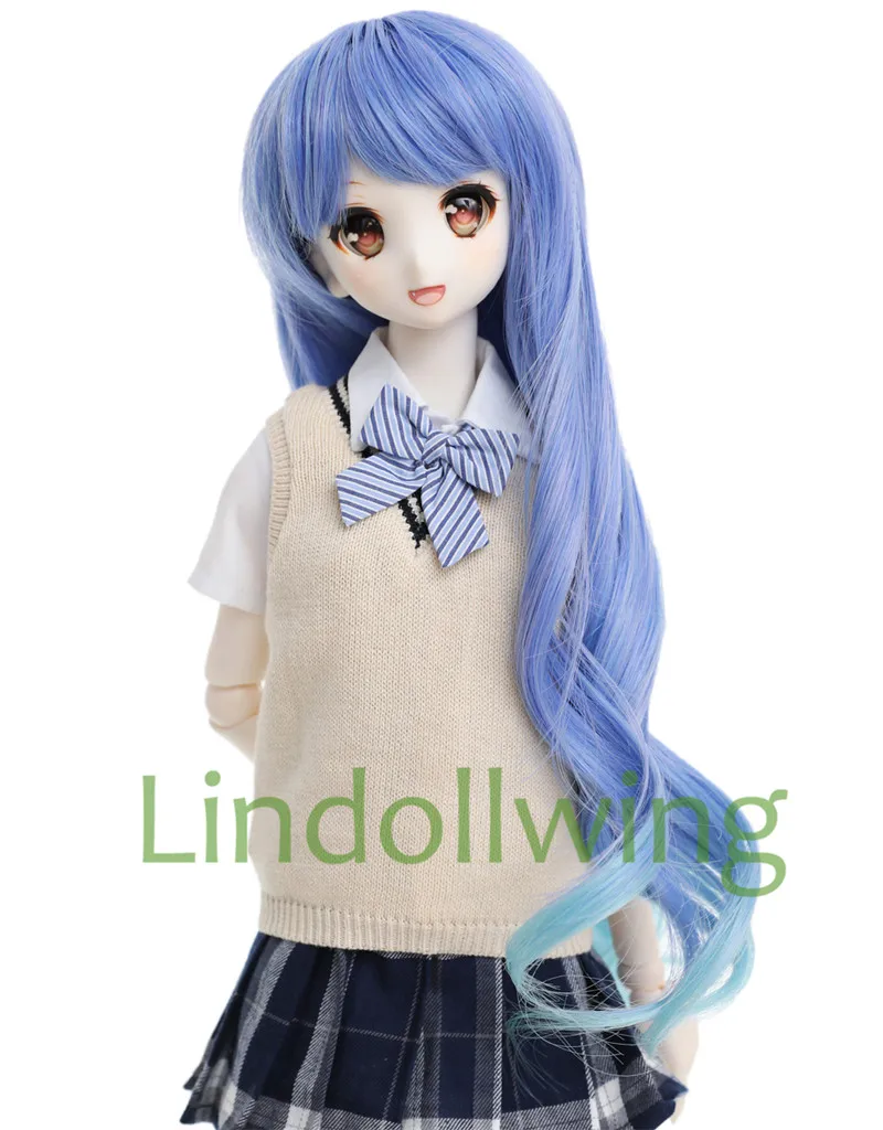 1/3 BJD парик Pullip Dal DD SD LUT Dollfie кукла парик высокотемпературные волосы 8-9 дюймов длинный парик синие вьющиеся волосы