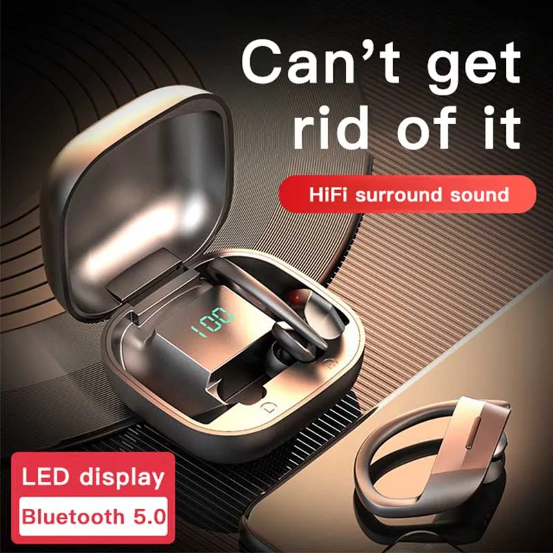 

Bluetooth 5.0 LED display wireless earplugs TWS microphone stereo earplugs waterproof noise-cancelling headset hanging ear type