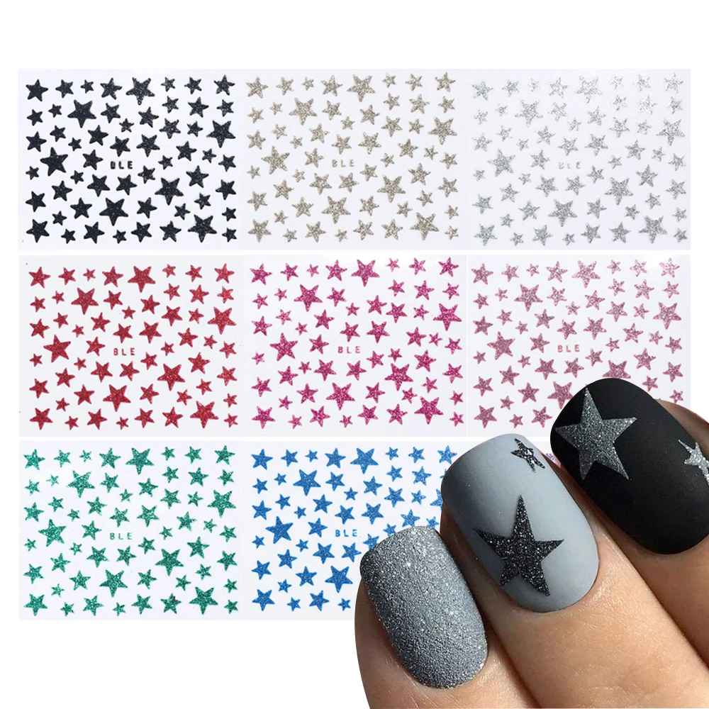 

1 Pcs Glitter Shiny Star Stickers Adhesive Colorful 3D Nail Sticker on Nails Manicure Decoration Tool Women Nail Art Tips