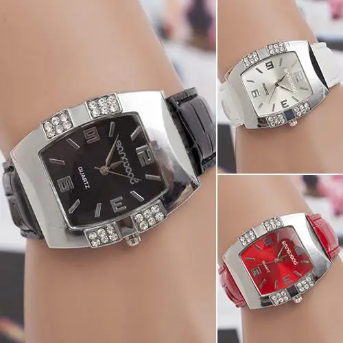 

Fashion Women Watch Rhinestone Barrel Shape Case Alloy clock Faux Leather Band Analog Quartz Wrist Watch reloj mujer Ladies Dres