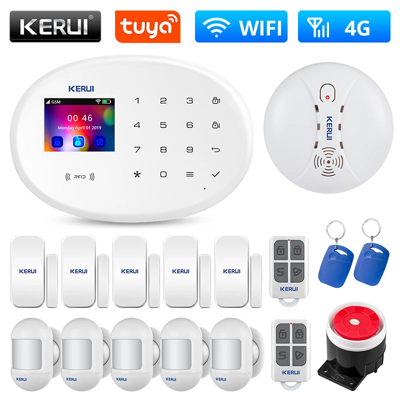 KERUI Samrt Home Tuya app WIFI GSM 4G Security Alarm System kit IP Camera Siren