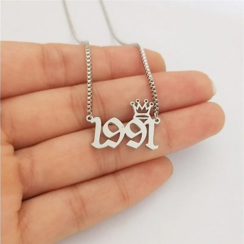 Silver 1991 10 шт объемное ожерелье для женщин и мужчин, подарок на год, Старое Английское ожерелье с цифрами, ювелирные изделия из нержавеющей стали, Золотое серебряное ожерелье-чокер - Окраска металла: Silver 1991