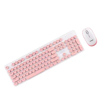 

Wireless Keyboard Retro Round Keyboard Mechanical Keyboard Mouse Set Cute Computer Keyboard (Pink)