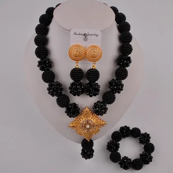

black nigerian wedding african beads jewelry set crystal and nigerian pearl costume necklace FZZ103