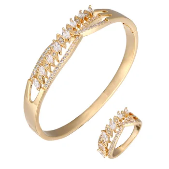 

HIBRIDE New Luxury Cubic Zirconia Bangle for Women Arm Cuff Bangles with Rings Jewelry Bracelets for Women Good Quality N-1721