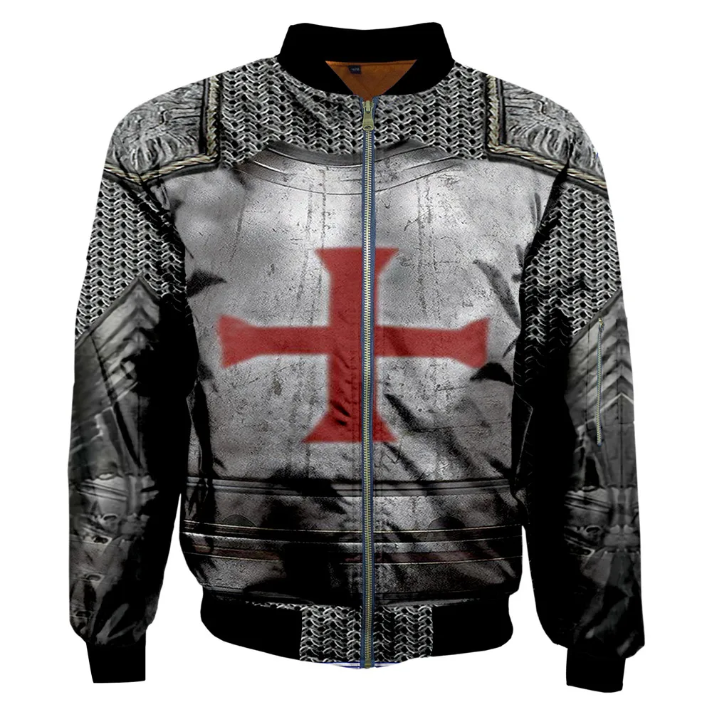 Herbst/Winter Marke Herren Bomberjacken Rüstung Neuheit Tempelritter Gedruckt 3D Zip Trainingsanzüge Mantel Unisex Reißverschlussjacke WP02 – Detail 8