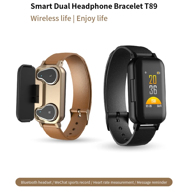 T89 Tws Смарт бинауральные Bluetooth наушники фитнес-браслет монитор сердечного ритма Смарт-браслет спортивные часы для мужчин и женщин
