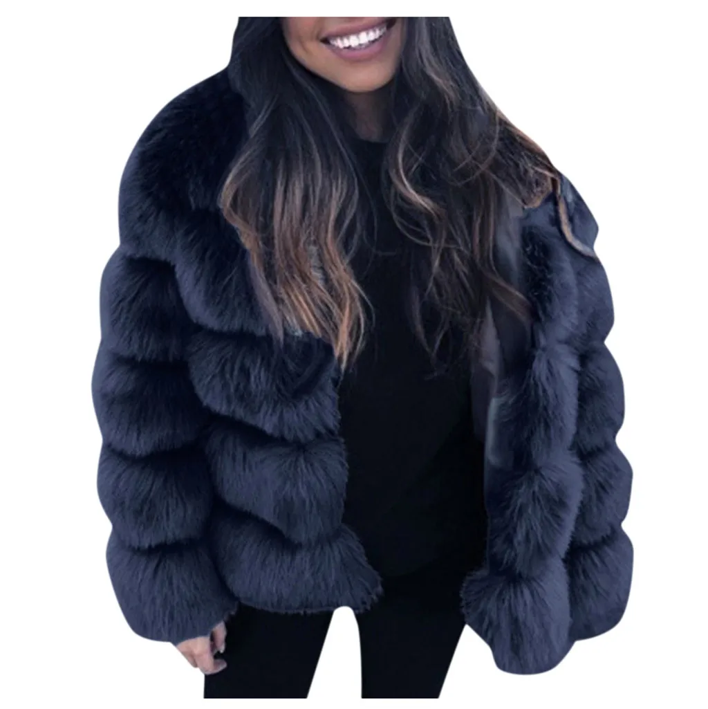 Пальто с искусственным мехом Для женщин Зимняя мода искусственный мех пальто женский из искусственного шелка и сатина жакет из меха Верхняя одежда Искусственный мех теплые пальто Женская T3 - Цвет: Blue