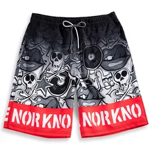Heavywood Men's Quick Dry Beach Shorts Man Cartoon Graffiti Print Bermuda Shorts Male Elastic Waist Loose Large Size SwimTrunkss