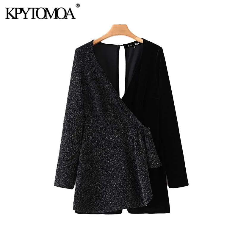 

Vintage Sexy Patchwork Velvet Playsuits Women 2020 Fashion Long Sleeve Slim Party Club Female Short Jumpsuits Chic Body Femme