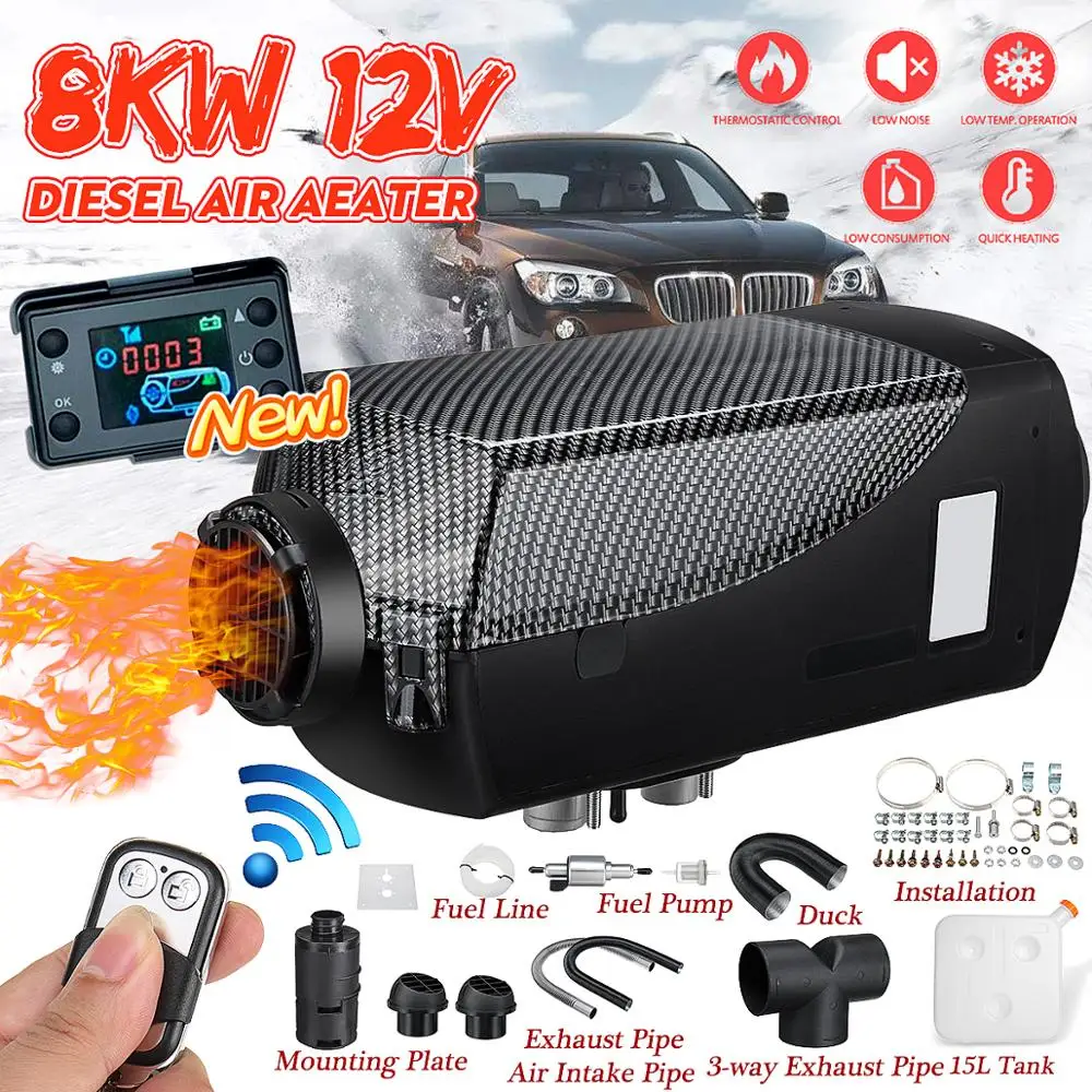 Baratos Calentador de coche 8KW 12V 24V calentador de aire diésel 2 salida de aire Monitor LCD + 15L tanque de Control remoto para RV barcos remolque camión autocaravana