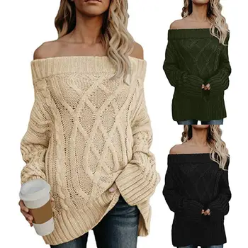 

One-neck collar off-the-shoulder knit sweater Sweater Women Pullover Autumn Winter Casual Knitted Sweater Pullover Jumpers