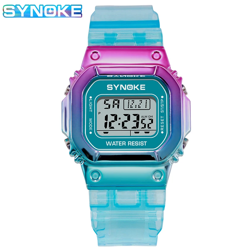 

SYNOKE Women's Watches Casual Waterproof Watch Colorful LED Display Wristwatch Alarm Clock Ladies Digital Watches Reloj Mujer