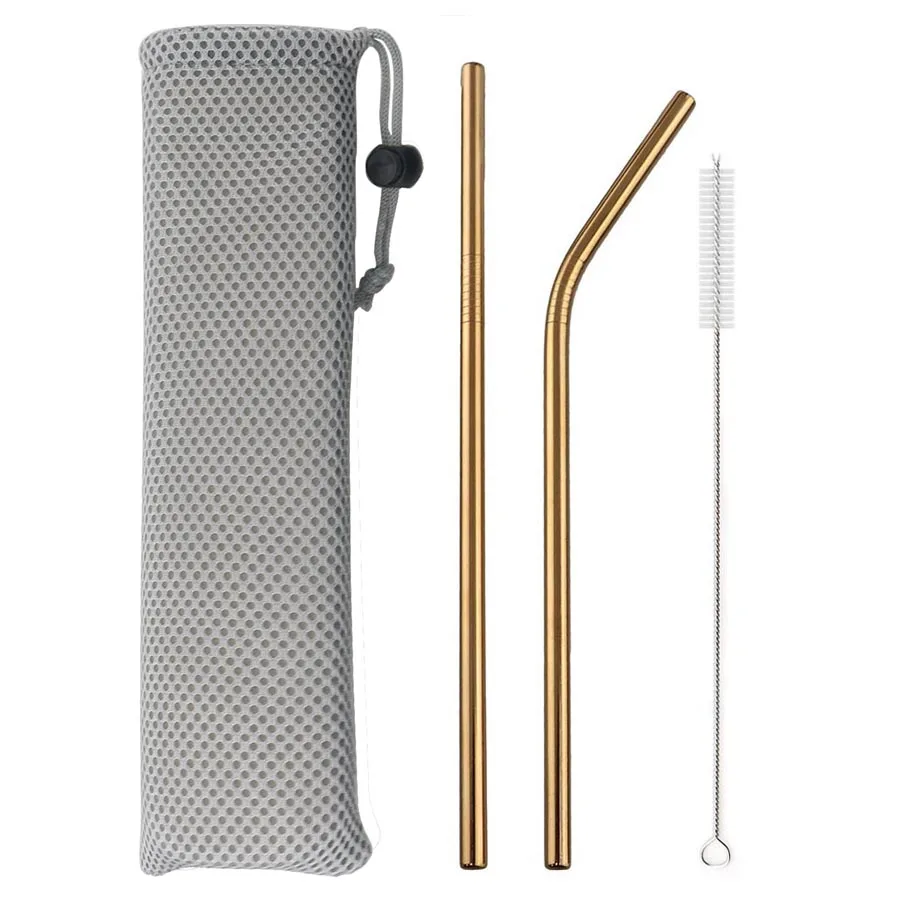 Premium Colorful Stainless Steel Straw Set with Cleaning Brush and Carry Bag