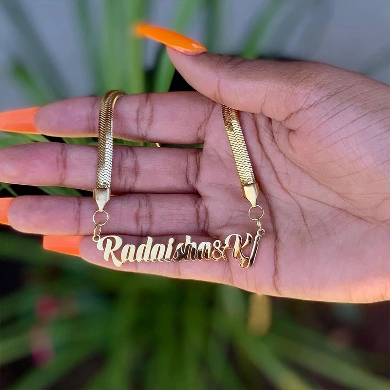 Personalized Snake Chain Name Necklace For Women Men Stainless Steel