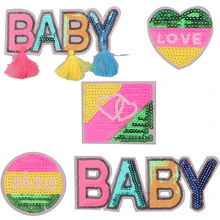 Heart-shaped Love, baby Sequin icon Iron on Patch for Clothing DIY Stripes Clothes Patchwork Stickers for Children Custom Badges