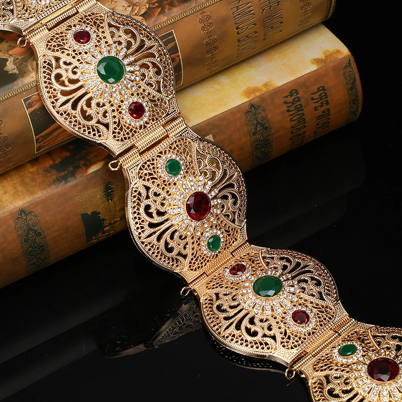 Luxury Moroccan Style Caftan Decorative Belt Hollow Design Rhinestone Inlaid Ladies Wedding Dress Waist Chain Jewelry Gift luxury moroccan style caftan decorative belt hollow design rhinestone inlaid ladies wedding dress waist chain jewelry gift