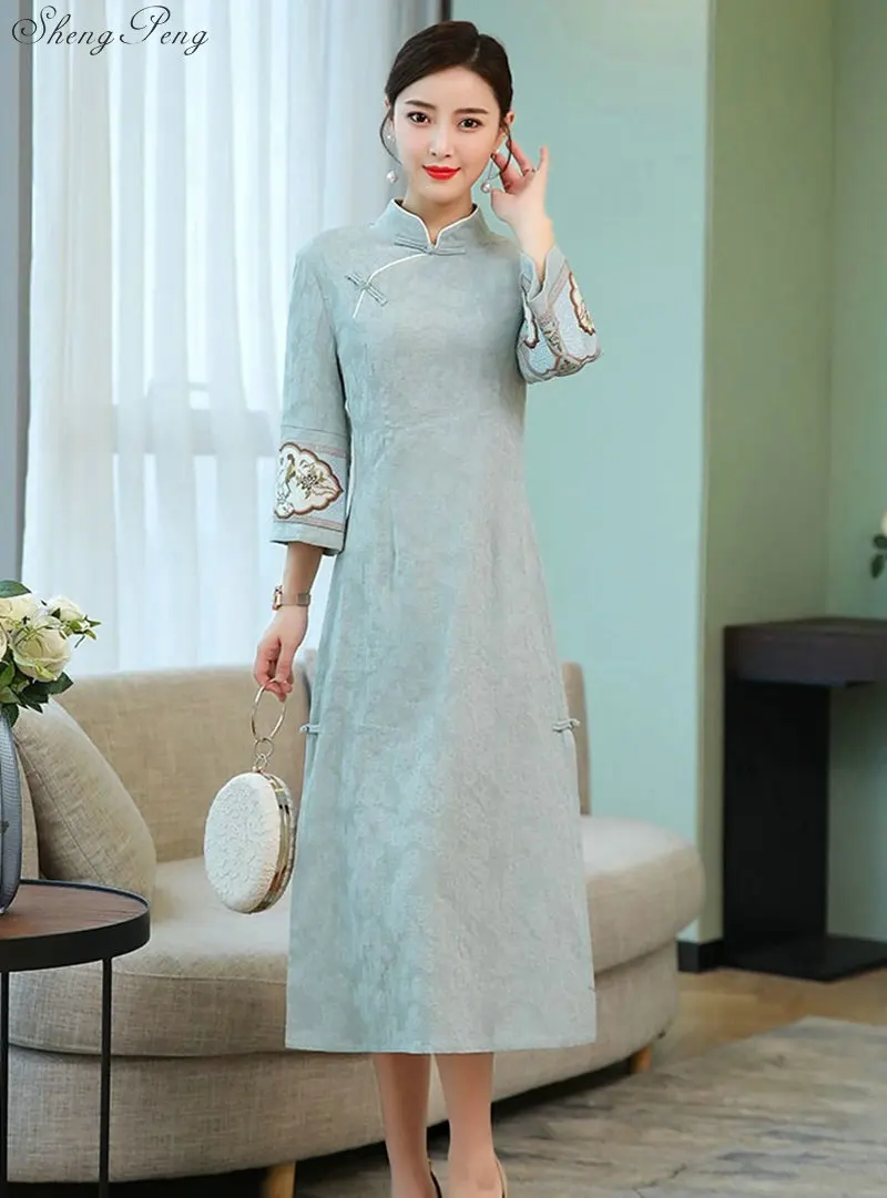 Женское платье чонсам, Восточный стиль, платье Ципао, vestidos, свадебное, вечернее платье с вышивкой, вечернее платье V1805 - Цвет: 2